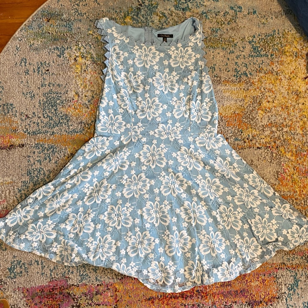 City Studio Blue Lace Floral Dress Size 13